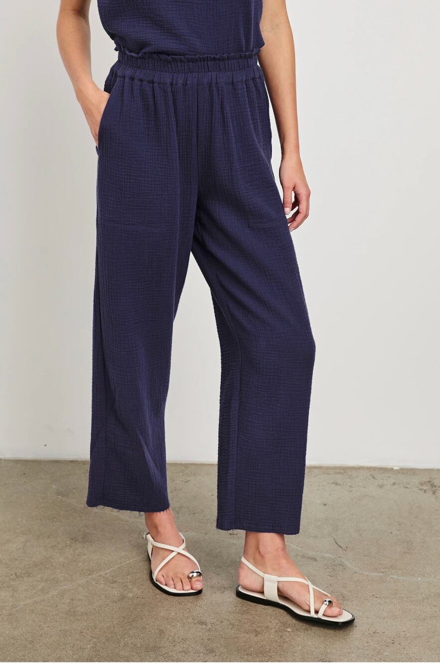 Rails Leon Crop Admiral Blue Wide Leg Organic Cotton Gauze Pants Size Small